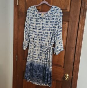 Faded Glory Blue and White Printed Boho Dress